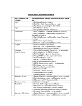 Direct Trains from Bhubaneswar