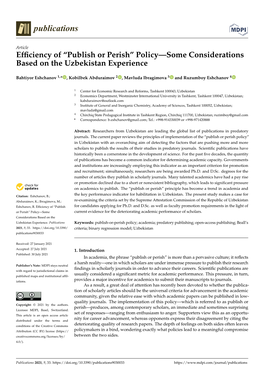 Publish Or Perish” Policy—Some Considerations Based on the Uzbekistan Experience