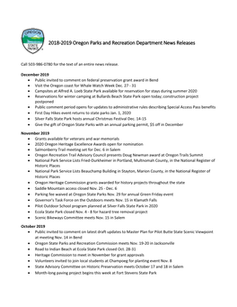 2018-2019 Oregon Parks and Recreation Department News Releases