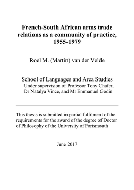 French-South African Arms Trade Relations As a Community of Practice, 1955-1979