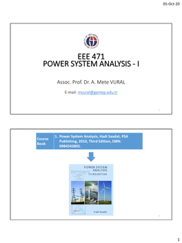 Eee 471 Power System Analysis - I