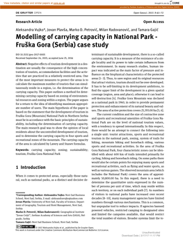 Modelling of Carrying Capacity in National Park - Fruška Gora (Serbia) Case Study