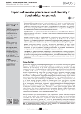 Impacts of Invasive Plants on Animal Diversity in South Africa: a Synthesis