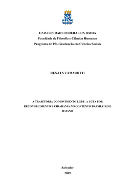 UNIVERSIDADE FEDERAL DA BAHIA Faculdade De Filosofia E Ciências Humanas Programa De Pós-Graduação Em Ciências Sociais