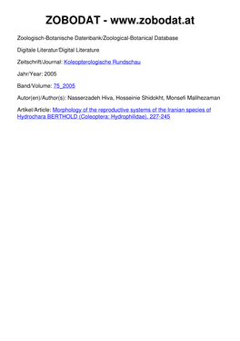 Morphology of the Reproductive Systems of the Iranian Species of Hydrochara BERTHOLD (Coleoptera: Hydrophilidae)