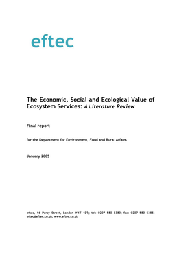 The Economic, Social and Ecological Value of Ecosystem Services: a Literature Review