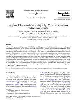 Integrated Ediacaran Chronostratigraphy, Wernecke Mountains, Northwestern Canada Leanne J