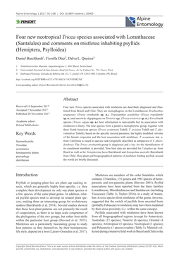 Four New Neotropical Trioza Species Associated with Loranthaceae (Santalales) and Comments on Mistletoe Inhabiting Psyllids (Hemiptera, Psylloidea)