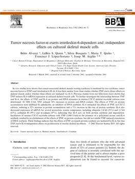 Tumor Necrosis Factor-K Exerts Interleukin-6-Dependent and -Independent E¡Ects on Cultured Skeletal Muscle Cells