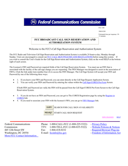 Fcc Broadcast Call Sign Reservation and Authorization System