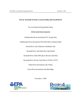 (TMDL) DEVELOPMENT for Low Dissolved Oxygen Below Dams 303