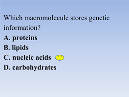 Which Macromolecule Stores Genetic Information? A. Proteins B. Lipids C