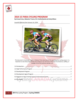 2014-15 PARA-CYCLING PROGRAM by Arnaud Litou, Sébastien Travers, Éric Vandeneynde and Andy Wilson