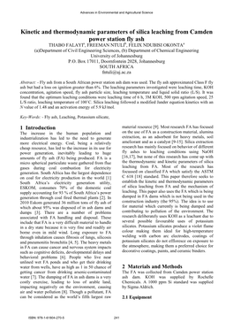 Kinetic and Thermodynamic Parameters of Silica