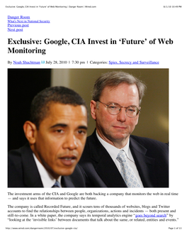 Exclusive: Google, CIA Invest in 'Future' of Web Monitoring