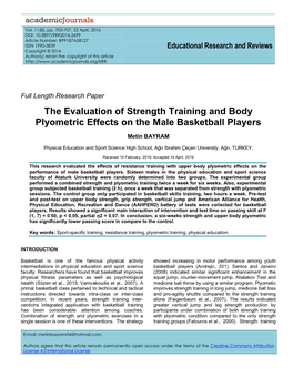 The Evaluation of Strength Training and Body Plyometric Effects on the Male Basketball Players