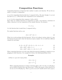 Composition Functions Composition Functions Are Functions That Combine to Make a New Function