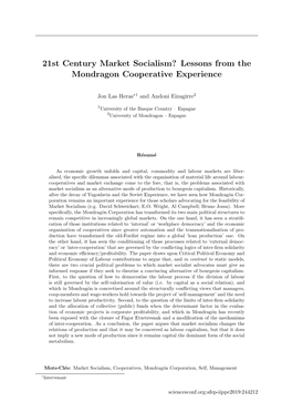 21St Century Market Socialism? Lessons from the Mondragon Cooperative Experience