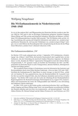 Neugebauer: NS-Euthanasiemorde in Niederösterreich