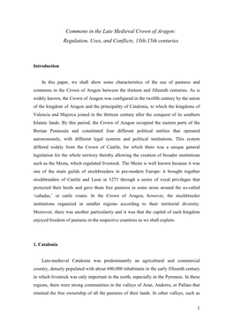 Commons in the Late Medieval Crown of Aragon: Regulation, Uses, and Conflicts, 13Th-15Th Centuries