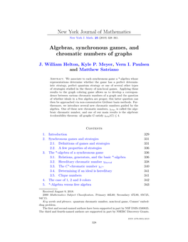 New York Journal of Mathematics Algebras, Synchronous Games, And
