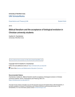 Biblical Literalism and the Acceptance of Biological Evolution in Christian University Students