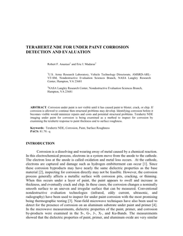 Terahertz Nde for Under Paint Corrosion Detection and Evaluation