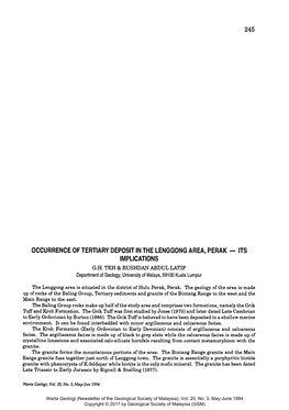 Occurrence of Tertiary Deposit in the Lenggong Area, Perak - Its Implications G.H