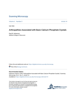 Arthropathies Associated with Basic Calcium Phosphate Crystals