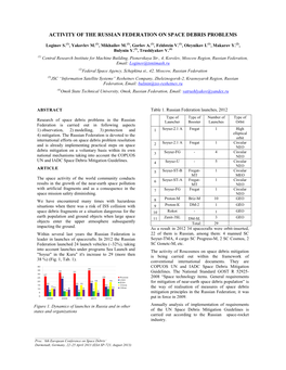 Activity of the Russian Federation on Space Debris Problems