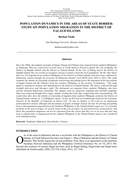 Population Dynamics in the Areas of State Border: Study on Population Migration in the District of Talaud ISBN: 978-602-6309-44-2