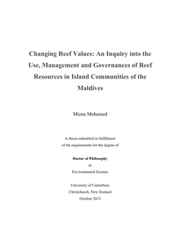 An Inquiry Into the Use, Management and Governances of Reef Resources in Island Communities of the Maldives