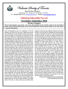 Vedanta Society of Toronto (Ramakrishna Mission) 120 Emmett Ave