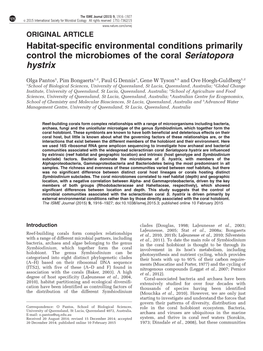 Habitat-Specific Environmental Conditions Primarily Control the Microbiomes of the Coral Seriatopora Hystrix