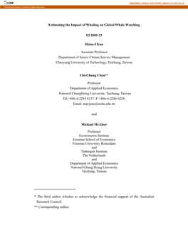 Estimating the Impact of Whaling on Global Whale Watching EI 2009-23