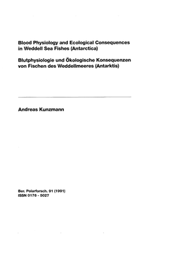 Blood Physiology and Ecological Consequences in Weddell Sea Fishes (Antarctica)