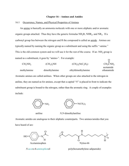 Chapter 16 – Amines and Amides