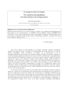 Le Voyage En Train Et En Images. Une Expérience Photographique De La Discontinuité Et De La Fragmentation