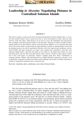 Negotiating Distance in Centralized Solomon Islands