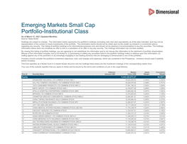 Emerging Markets Small Cap Portfolio-Institutional Class As of March 31, 2021 (Updated Monthly) Source: State Street Holdings Are Subject to Change