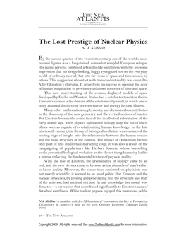 The Lost Prestige of Nuclear Physics N