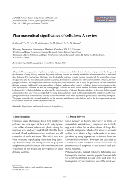 Pharmaceutical Significance of Cellulose: a Review