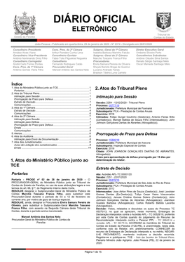 Diário Oficial Eletrônico Do TCE-PB - Publicado Em Quarta-Feira, 29 De Janeiro De 2020 - Nº 2374