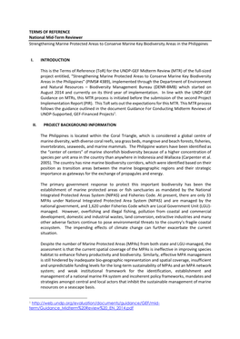 TERMS of REFERENCE National Mid-Term Reviewer Strengthening Marine Protected Areas to Conserve Marine Key Biodiversity Areas in the Philippines