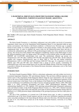 U-Pb DETRITAL ZIRCON DATA from the PALEOZOIC SIERRA GRANDE FORMATION, NORTH PATAGONIAN MASSIF, ARGENTINA