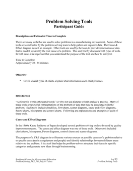 Problem Solving Tools Participant Guide