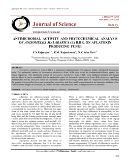 Antimicrobial Activity and Phytochemical Analysis of Anisomeles Malabarica (L) R.Br