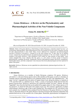 Genus Melaleuca - a Review on the Phytochemistry and Pharmacological Activities of the Non-Volatile Components