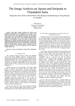 The Image Analysis on Apsara and Sariputta in Vimalakirti Sutra Taking the Areas of the Central China in Sui Dynasty and Dunhuang in Tang Dynasty As Examples