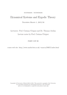 Dynamical Systems and Ergodic Theory